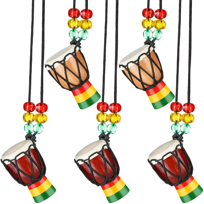 

5 шт ожерелья в виде инструментов Djembe барабан мини-кулон Африканский барабан деревянное ожерелье барабаны и ударные