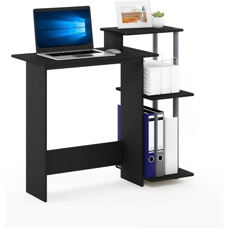 Efficient Home Laptop Notebook Computer Desk with Square Shelves, Black/Grey floating corner shelves 4 pcs grey 25x25x3 8 cm mdf