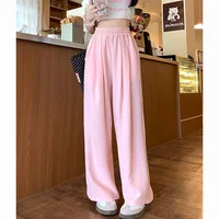 Summer Women Sweet Colorful Ice Silk Pants Lady Baggy Versatile Elastic Straight Leg Trousers Female Wide Leg High Waisted Pants - Image 3