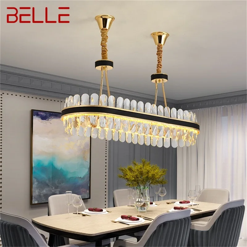 

BELLE Oval Chandelier Crystal Pendant Lamp Postmodern Home Leather Round Light Fixture for Living Dining Room