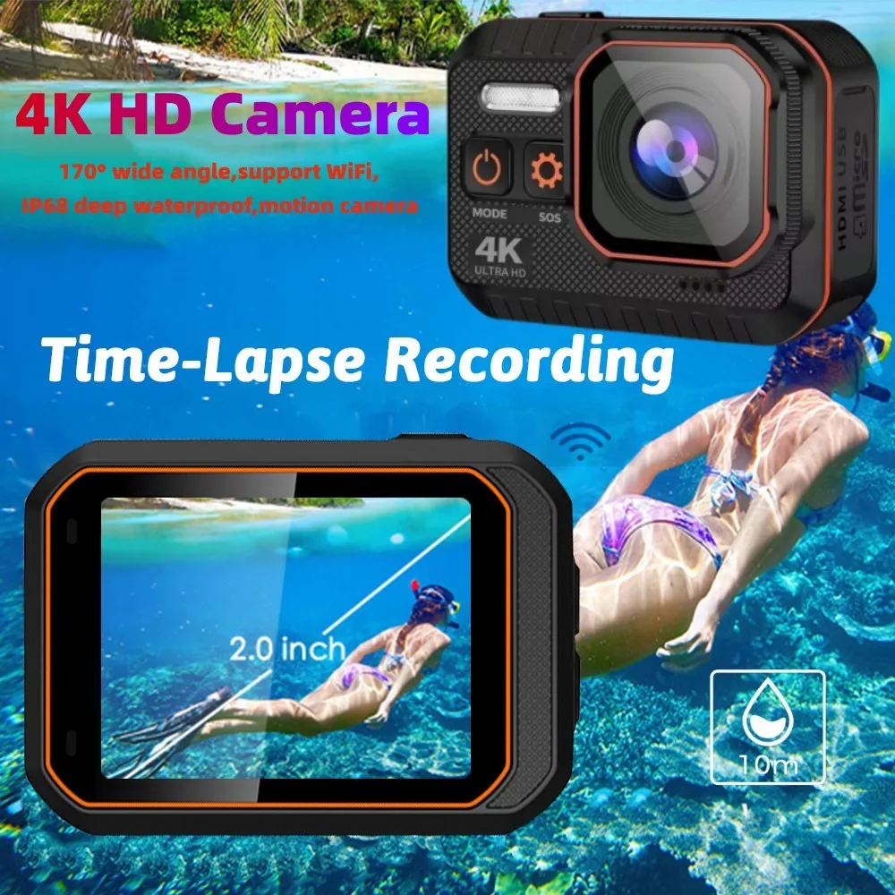 

60FPS Mini Wifi Camera Outdoor Sport 170° Wide Angle 4K HD Action Kam Waterproof Bike Motorcycle Helmet Body Cam With LED Screen