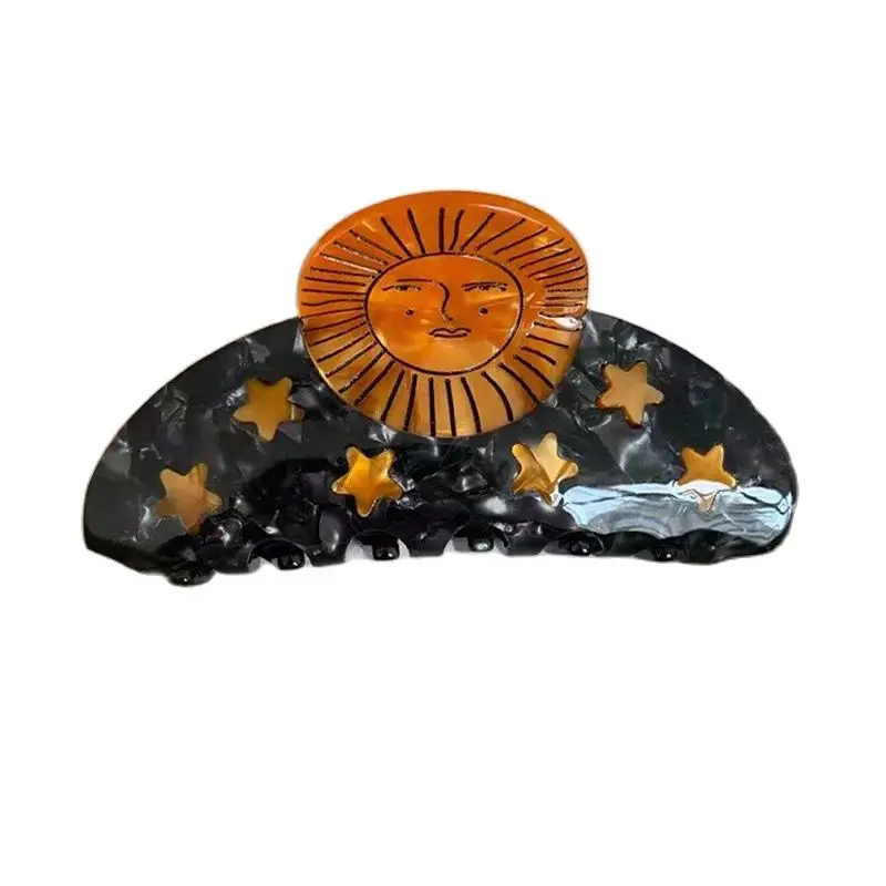 1 Stück "einzigartiges Acetat" einzigartige Sonne, Mond und Stern Haar Krallen-Vintage-Stil Acetat Haarschmuck – Detail 3
