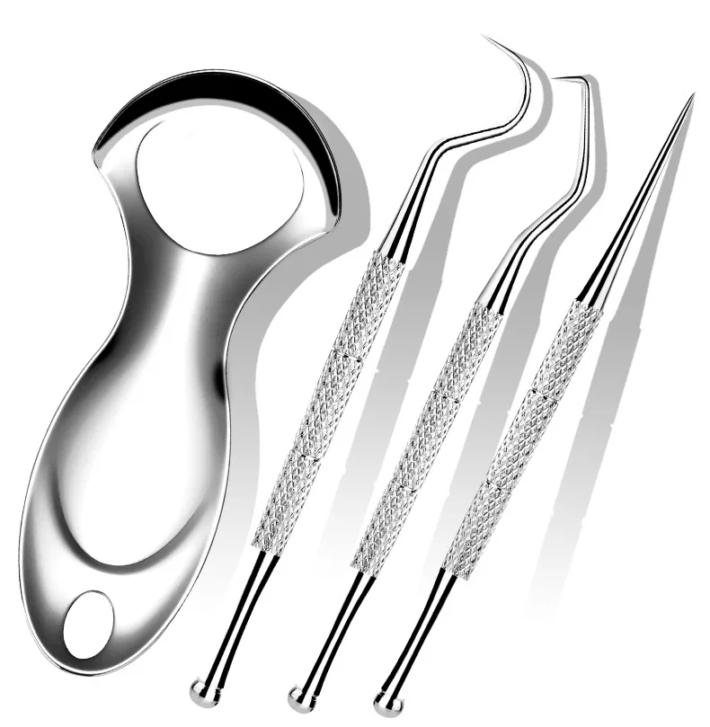 Mini Stainless Steel Tongue Scraper Toothpick Set Tongue Coating Teeth Cleaning Bad Breath Removal Oral Hygiene Cleaning
