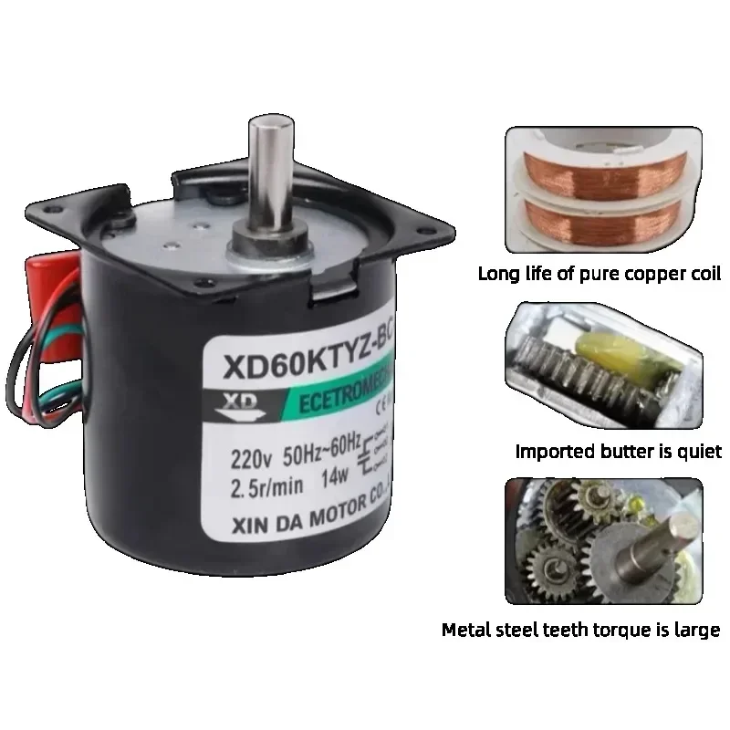 마이크로 기어 모터, 영구 자석 동기 기어 모터, 저속, 50Hz, 2.5rpm, 110V, 14W, 60KTYZ