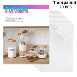 Glossy Waterproof Vinyl Sticker Paper - 20 Sheets of 8.5x11 - inch Printable White Paper for DIY Decals, Labels & Crafts (20PCS - Transparent)