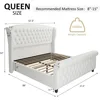 Chenille Upholstered Sleigh Bed with Scroll Wingback Headboard & Footboard/Button Tufted/No Box Spring, Bed Bases & Frames 2
