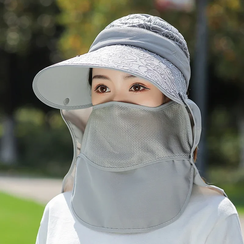 Female Sun Hat Sunscreen Beach Fashion New Big Edge Face Folding UV Summer  Veil Cap Woman Travel In Summer Working Cover Bonnets