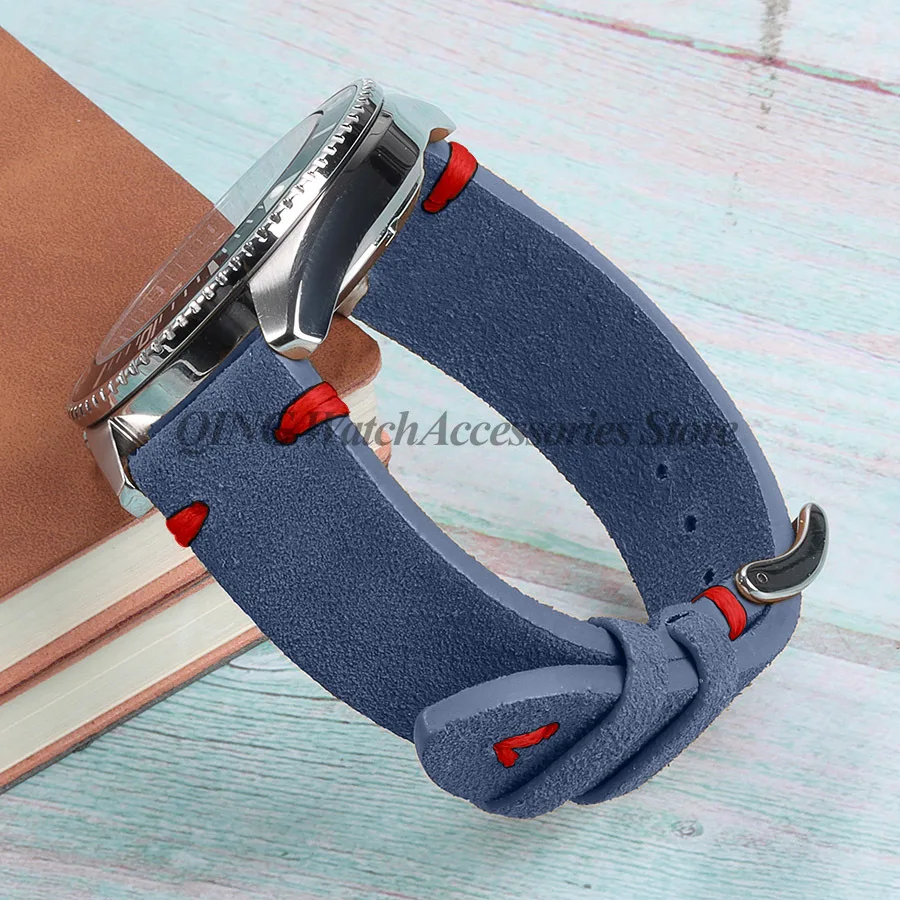 Vintage Blue & Brown Suede and Leather Watch Strap with Quick Release