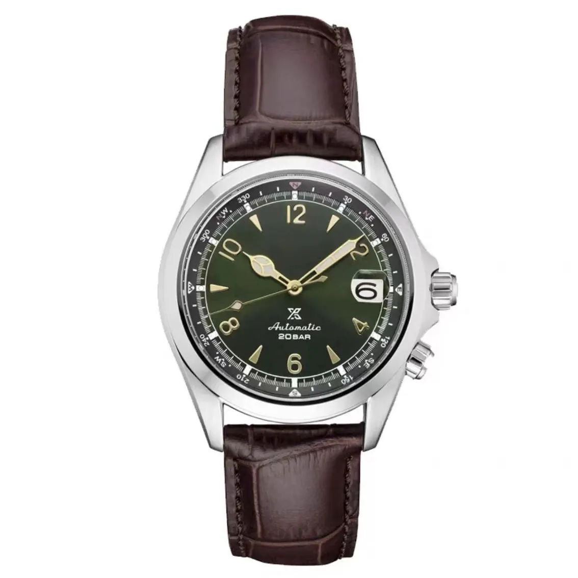 Macchinari Giapponesi Prospezione "Alpinist" Bussola Quadrante Verde Orologio In Pelle Di Vetro Spb121J1