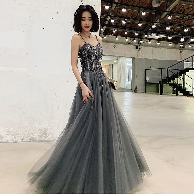 

Long Dresses Party Dancing New Arrival Elegant Bandeau Club Wear Women Sexy Mesh Sequins Beads Dress Custom Robe De Grey Vestido