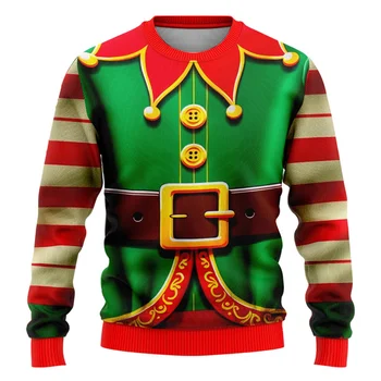 Fashion 2024 Ugly Christmas Sweater Funny Xmas Graphic Sweatshirt Santa Claus Cosplay Pullovers Boy Crewneck Polyester Tracksuit