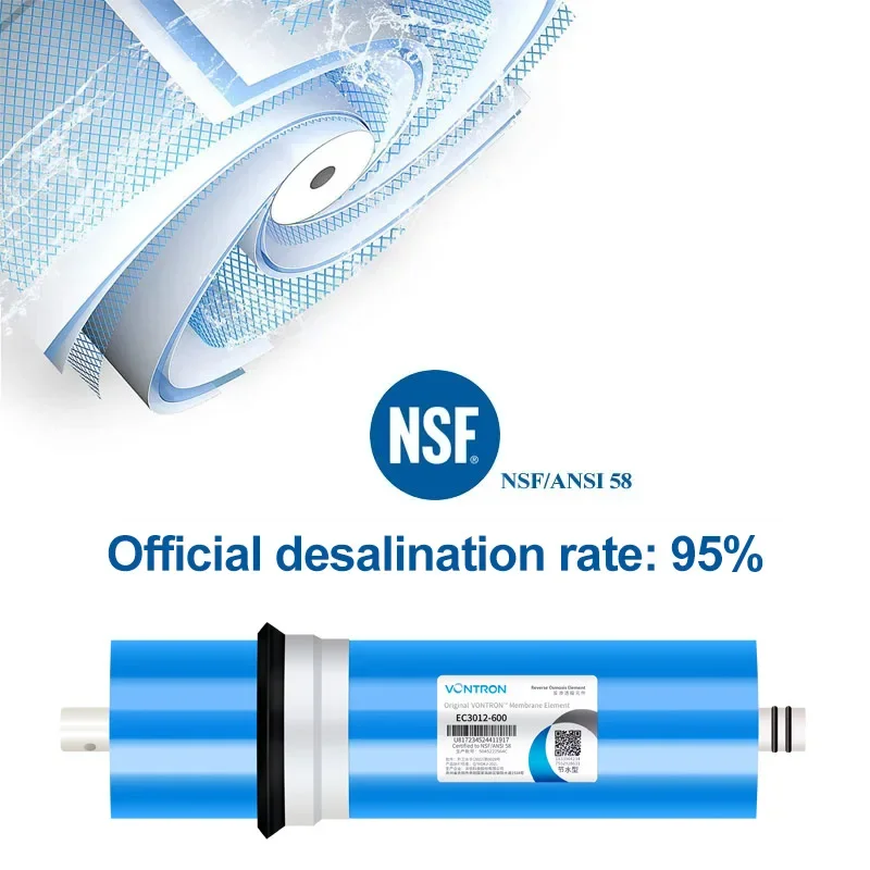 Vontron 600 GPD RO Membrane 3012-600 GPD for Under Sink Home Drinking RO Water Purifier System for Household water filter