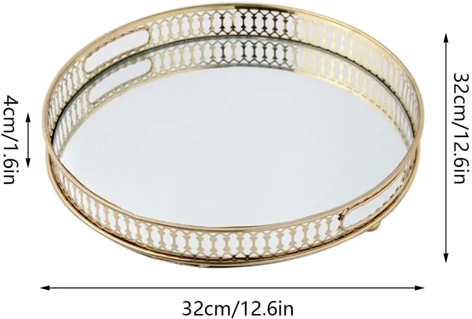 Dekoratives Aufbewahrungstablett aus Metall und Glas, Dekor-Servierteller, rundes Tablett, modernes Gold für Geburtstagsfeier, Hochzeit, Einweihungsparty – Detail 5