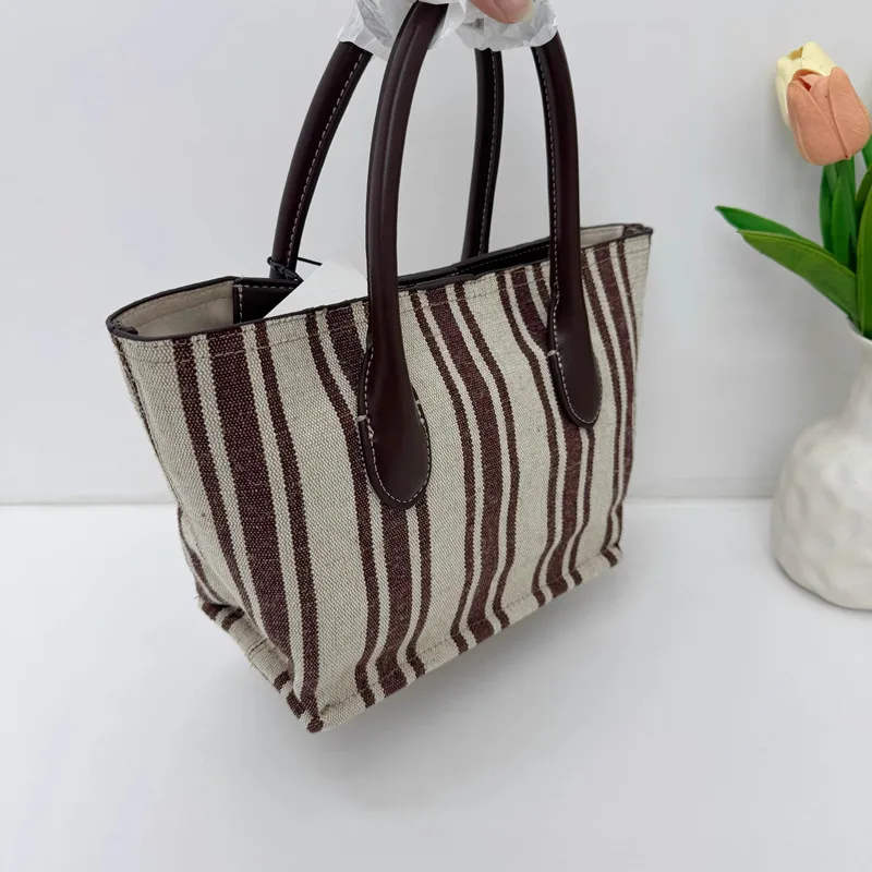 Hot Sale Of The Season New Women's Large Capacity Canvas Tote Bag College Class Shoulder Bag Simple Striped Casual Style Handbag