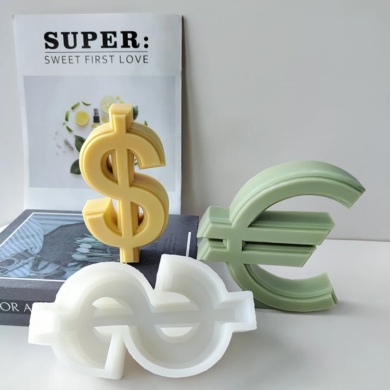 DIY Currency US Dollar Sign Euro Symbol Silicone Mold Money Gold Coin $ &euro; Shape Aroma Candle Mold