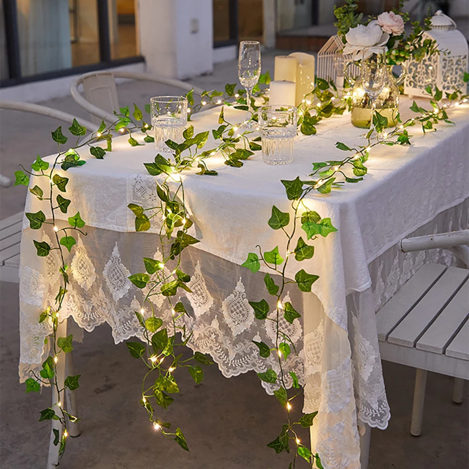 Flower Green Leaf String Lights Artificial Vine Fairy Lights Battery Powered Christmas Tree Garland Light for Weeding Home Decor