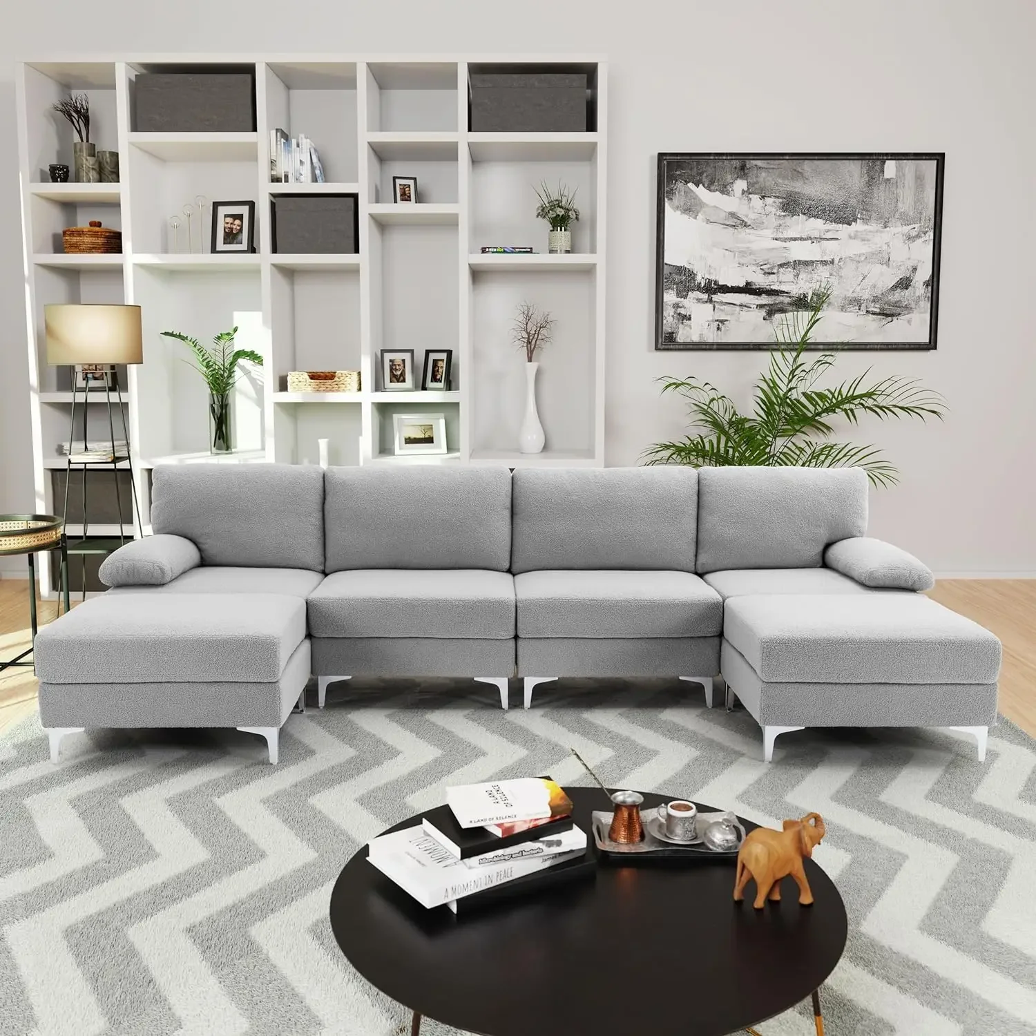 Boucle Fabric Convertible U Shaped 6 Seat Modular Sectionals Sofa, Couch for Living Room, Large,  Living Room Furniture