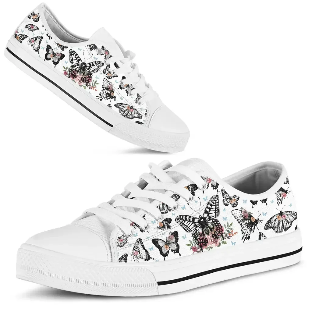 Women Breathable Shoes New Light Lace Up Flat Ladies Sketch Butterfly Casual Shoes White Canvas Sneakers
