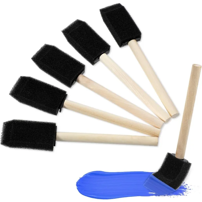 단일 나무 손잡이 검은 스폰지 페인트 브러시 유치원 어린이를위한 내구성있는 그림 도구 어린이 Diy 낙서 예술 창조