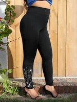 Plus Size Women's Bottoms Blingbling Rhinestone Elasticity Classic Retro Palace Patterns Knitted Pants Casual Sporty Trousers - Image 4