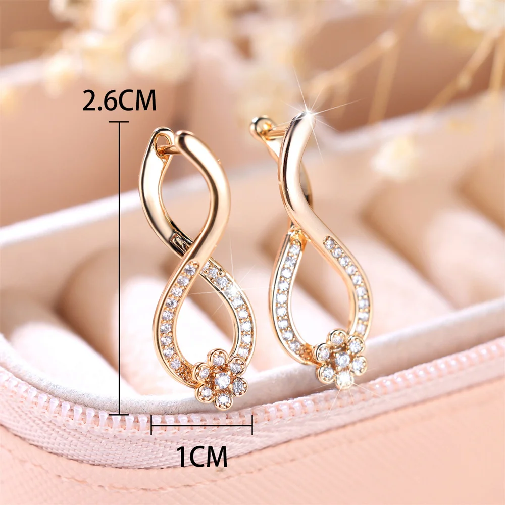 White Zircon Cute Flower Infinity Hoop Earrings For Women Vintage Gold Color Ear Buckle Wedding Jewelry Engagement Party Gifts