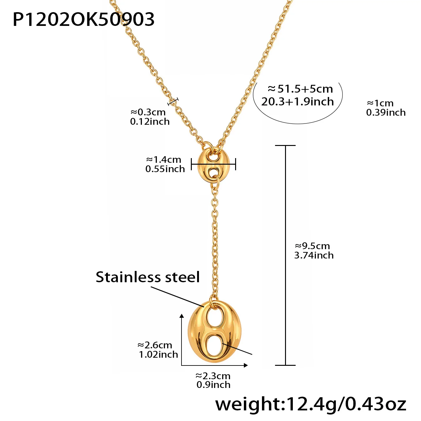 Goldfarbene Silber-Halskette mit ovalem Anhänger für Damen, Edelstahl 316, vergoldete Tropfenohrringe, Luxus-Schmuckset für Damen – Detail 1