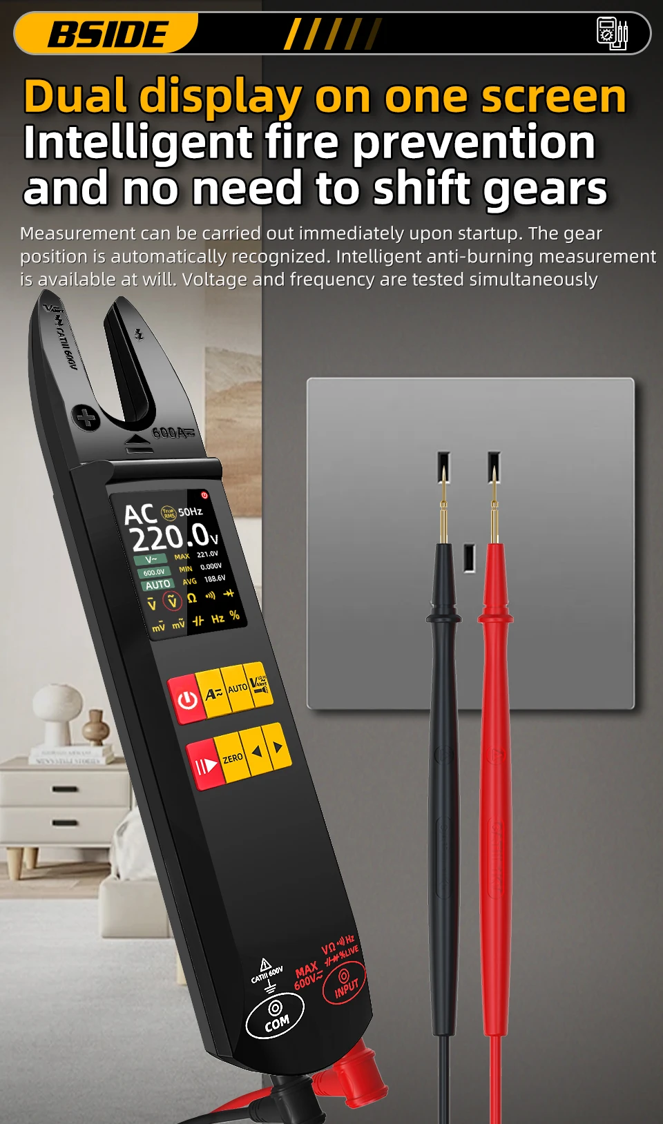 U5 Clamp Meter Open-Jaw DC AC 600A Smart TRMS Digital Multimeter Amp Capa Diode