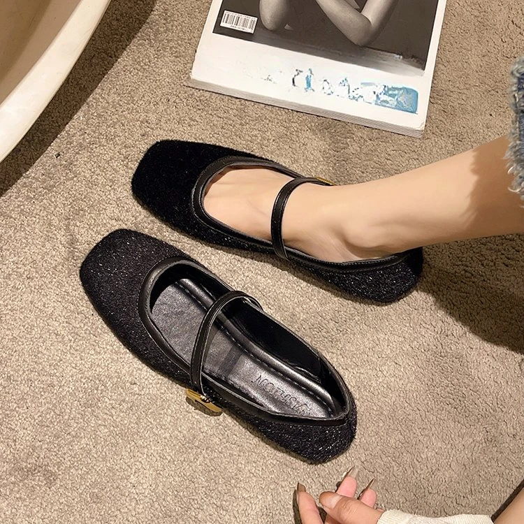 French Style Women Vintage Flats Button Square Toe Mary Janes Casual Shoes Leopard Comfort Loafers Shoes 2023 Ballerina Flats