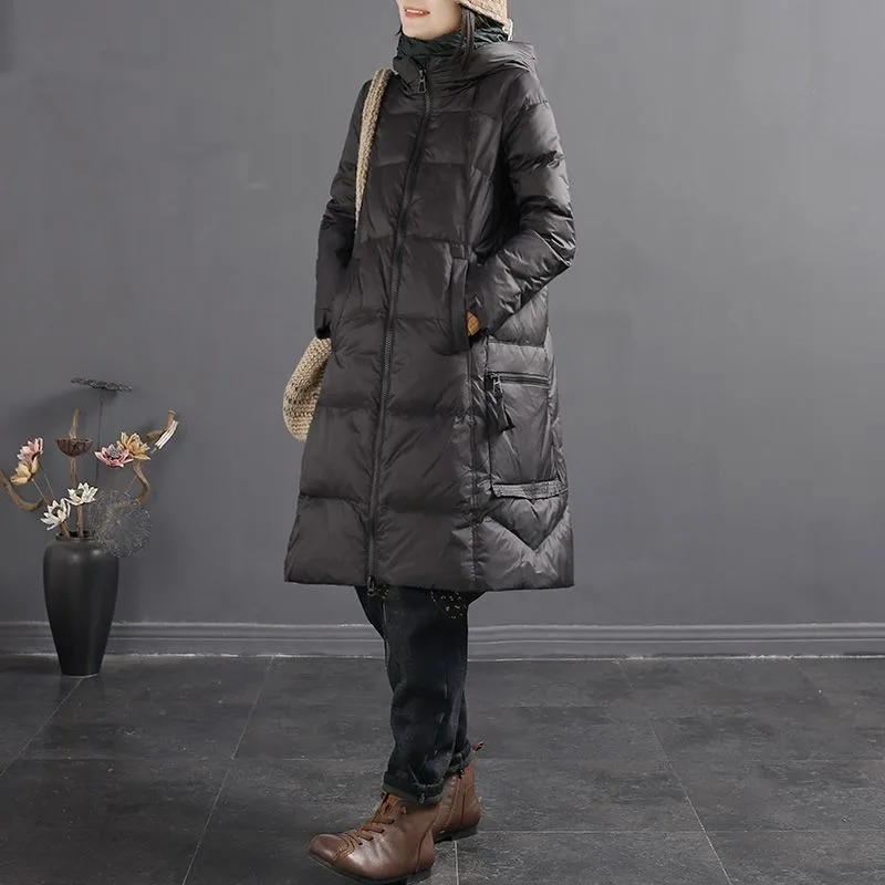 2023 New Women Down Jacket Winter Coat Female Mid Length Version Parkas Loose Thick Warm Outwear Hooded Leisure Time Overcoat