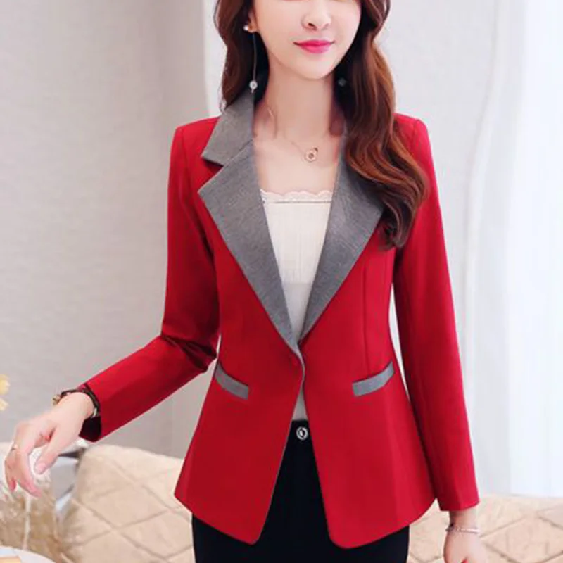 Spring Autumn New Temperament Fashion Blazers Ladies Long Sleeve Slim Casual Suit Female Jacket Top Women Spliced Cardigan Coat