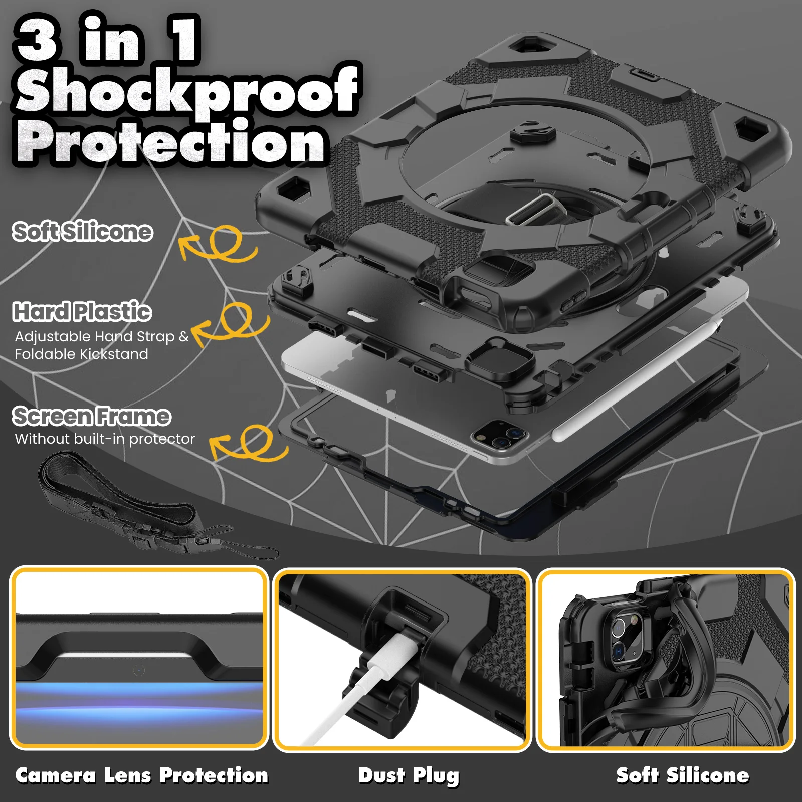 Estojo de Armadura de Mão Rotativa para Ipad Capa do Suporte 10.9 Air Pro 11 10.5 9.7 10.2 7th 8th 9th 9.7 2023 2023 2023 - Imagem 6