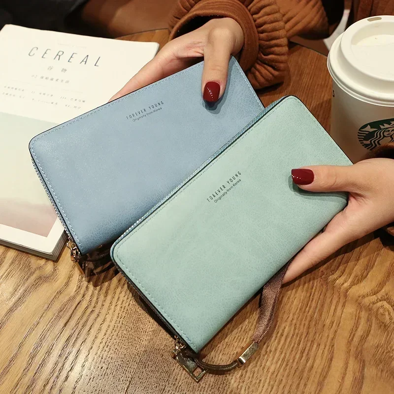 Women Wallet Long Casual Pu Leather Solid Multi-purpose Mobile Phone Bag Coin Card Purse Portable Handbag