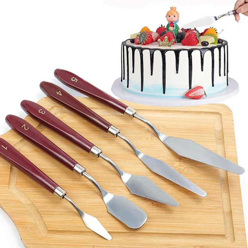 

5pcs Oil Painting Knife Spatula Kit Gouache Drawing Art Stationery Paints Palette Cream Smoothing Scraper Cake Decorating Tools