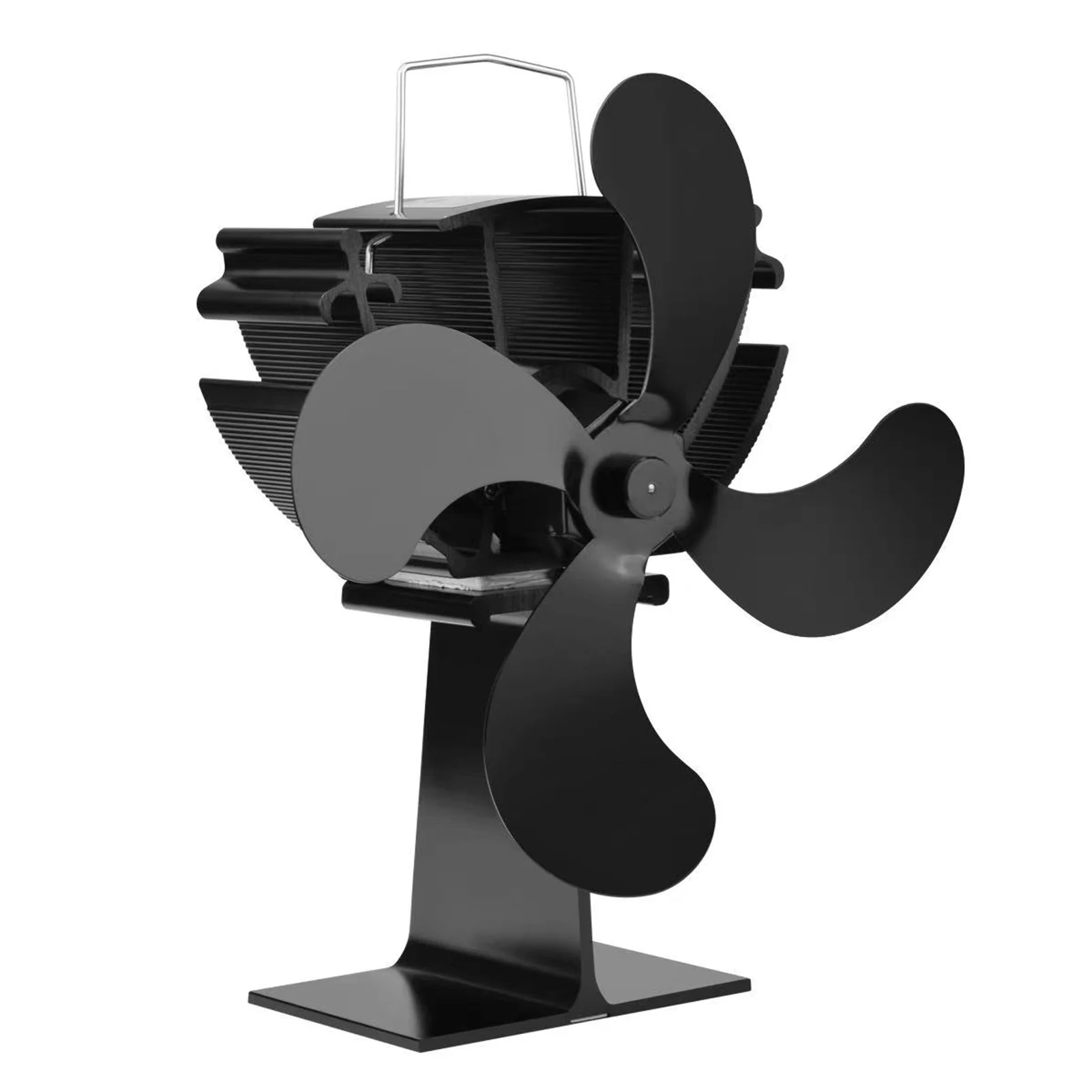 Fireplace Fan Heat Powered Stove Fan Black 4 Blades Quiet Fireplace Efficient Heat Distribution Stove