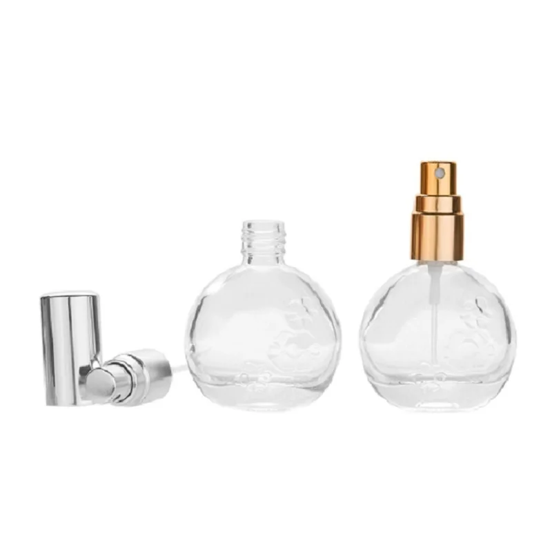 

25pcs Perfume Refillable Bottle 12ml Gold Silver Pump Lid Portable Empty Clear Glass Packaging Travel Spray Atomizer Bottles