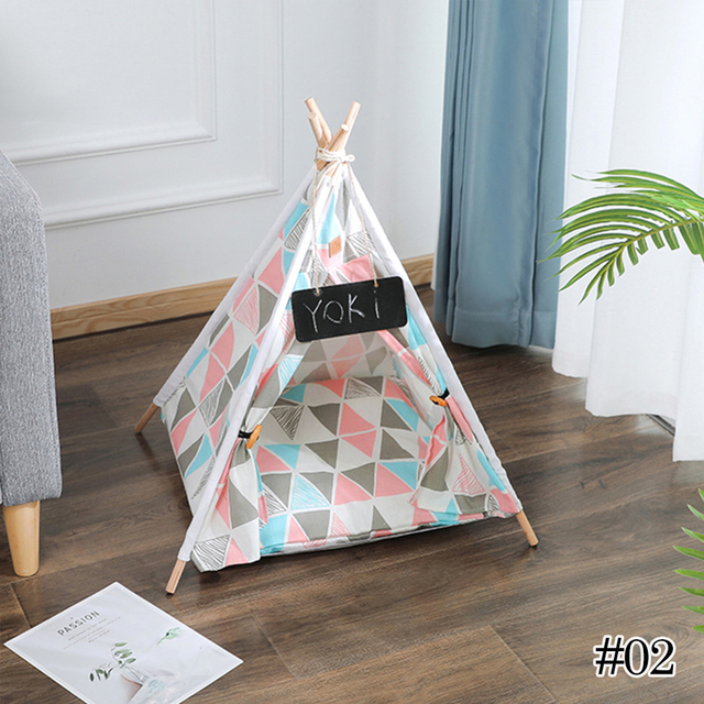Tent House Dog Bed Portable Removable Washable Teepee Puppy Cat Indoor Outdoor Kennels Cave with Cushion and Blackboard