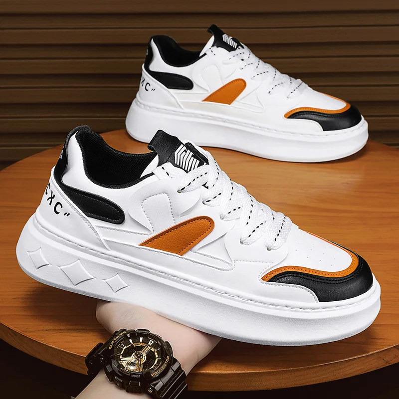 

Trendy Men Shoes Versatile Casual Thick Bottom Skate Shoes Youth Sports Inner Heightening Small White Trendy