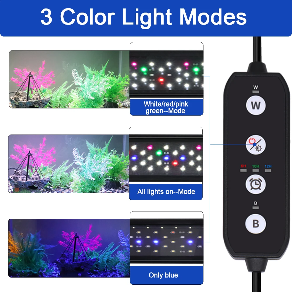 Aquarium Light 12-30 Inch Dimmable LED With Timer Power-off Memory Function Fish Tank Plant Growth 100-240V