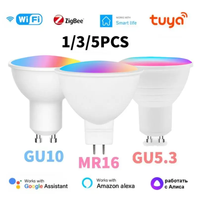 

Tuya WIFI Zigbee Smart Light Bulb GU10/GU5.3/MR16 RGB Dimmable 5W LED Lamp Alexa Google Home Alice App/Voice Control Spotlight