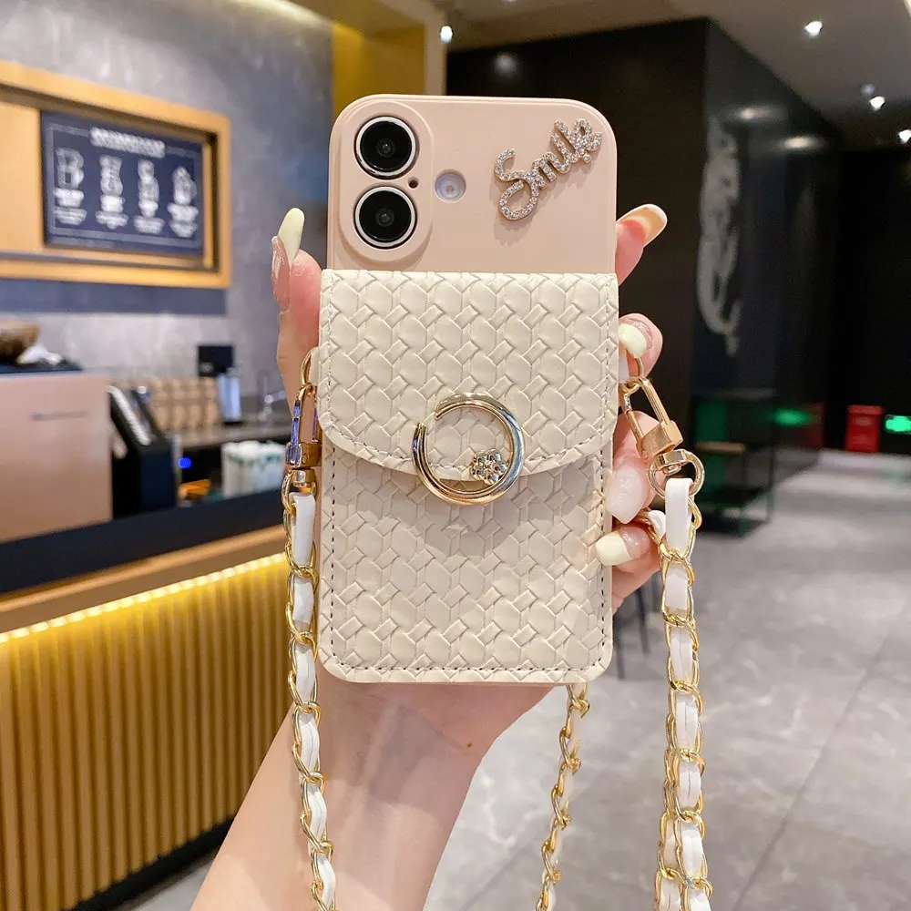 Luxury Woven Wallet Card Holder Phone Case with Crossbody Strap & Lanyard