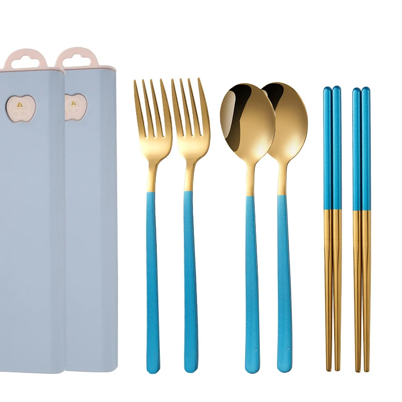 

2-person set of spoons vegetable cutting set Korean food spoon set, including portable spoon set box Shovel spoon Coffe stirrer