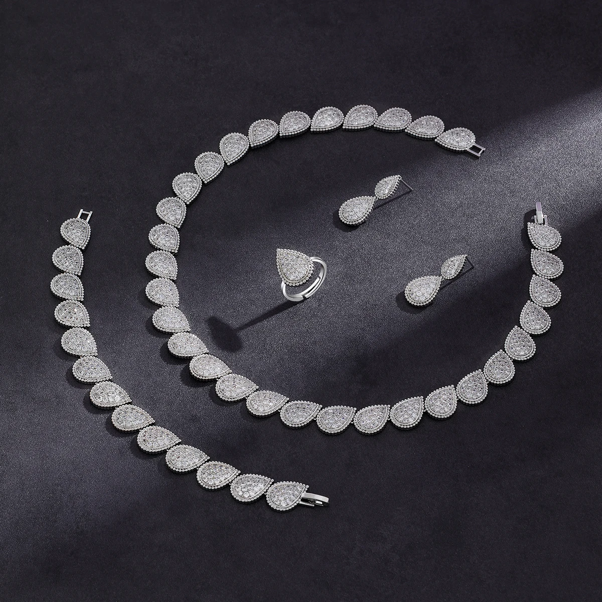 Fashion Water Drop Tennis Necklace Wedding Jewelry Set Bridal 4-piece Full Jewelry Sab3689f38ceb4a2bbef9948602ab01d7P
