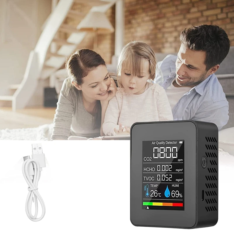 

Портативный монитор качества воздуха 5 в 1, тестер формальдегида, HCHO, TVOC, ЖК-дисплей, прибор для измерения температуры и влажности воздуха, 1 шт.