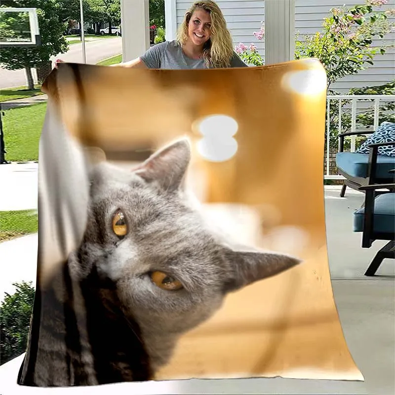 3D Cartoon Grey Cat Pattern Flanella Coperta Da Tiro King Soft Home Office Divano Letto Decor Bambini Teen Travel Camping Gift Lovely Warm
