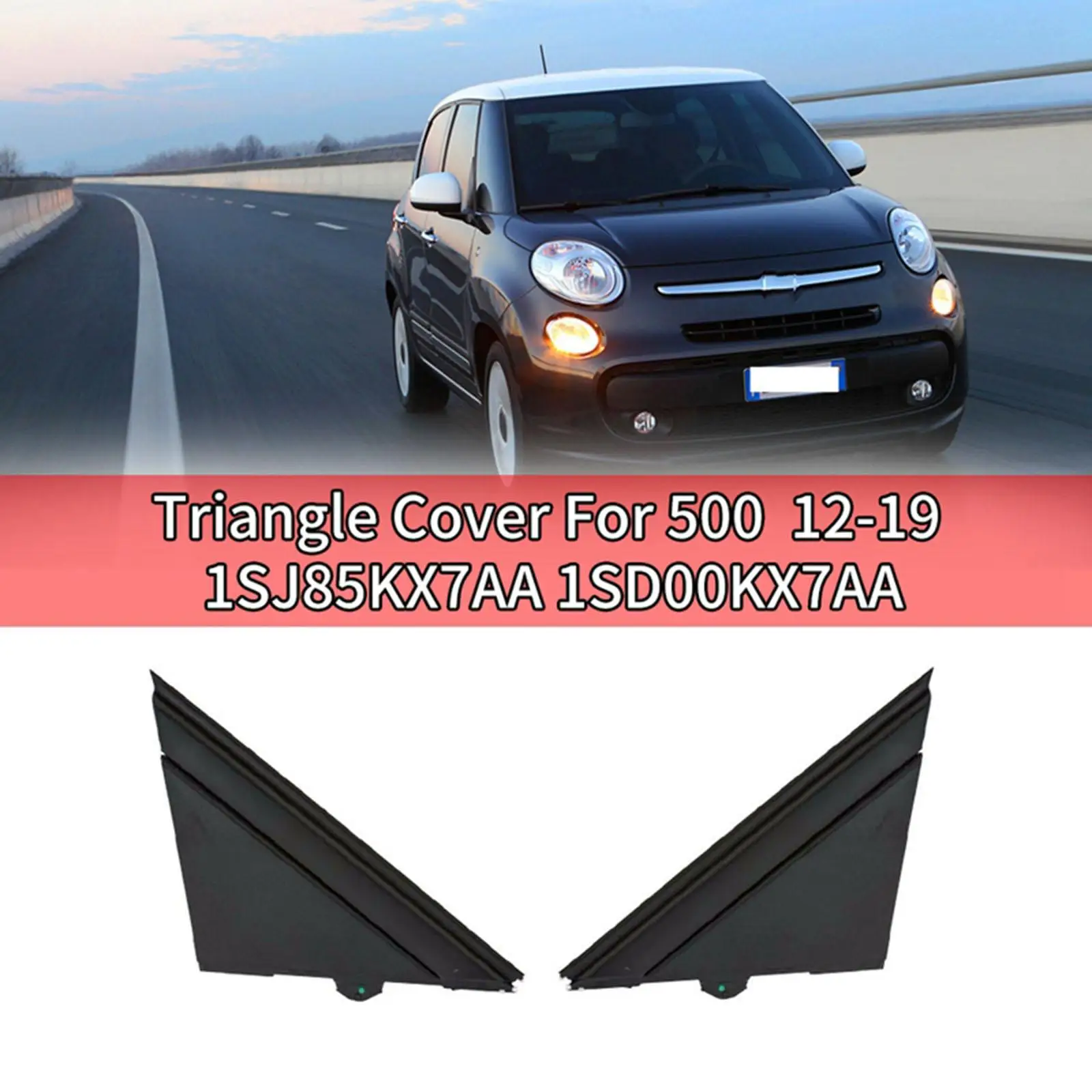 New Pair Rear View Mirror Triangle Plate Trim Gloss Black For 2012-2019 FIAT  500