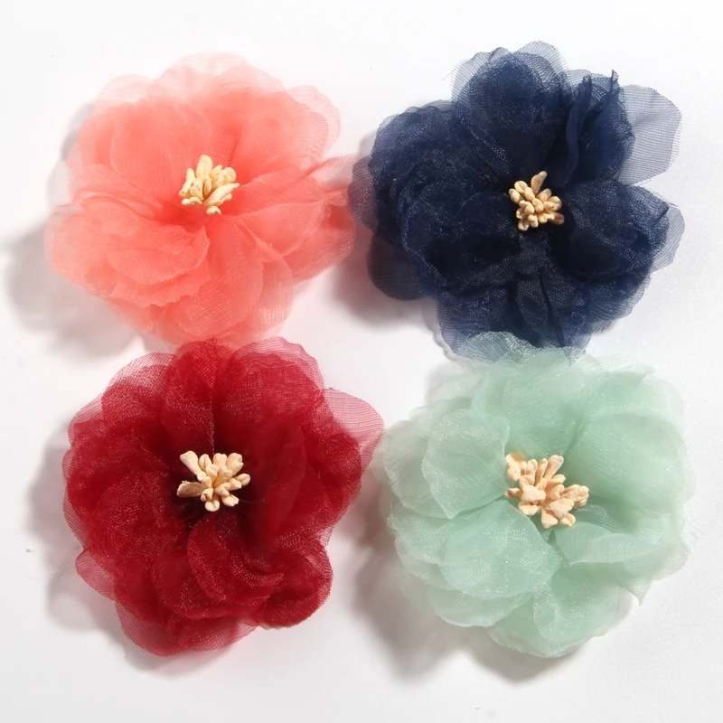 

120PCS 6CM 2.3" Chiffon Artificial Flowers For Hair Accessories Handmade Fabric Flowers For Headbands Wedding Craft Project