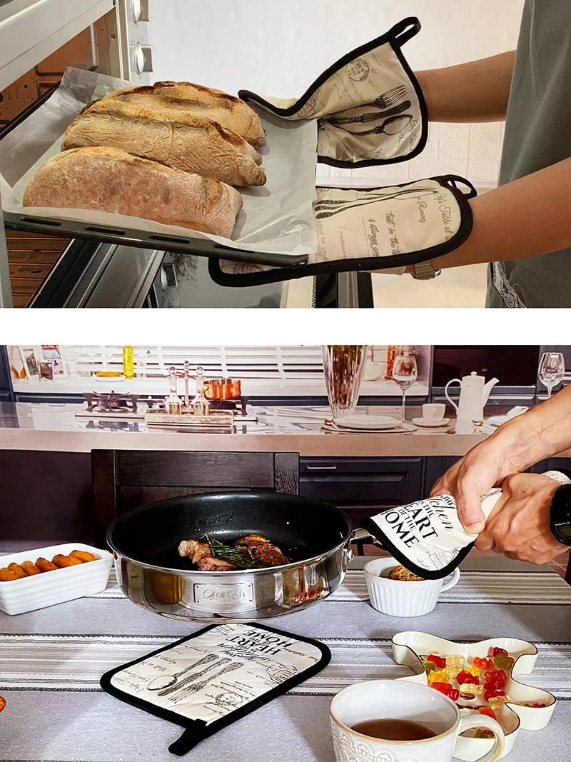 K404 I GREVY quilted cotton pot holders with pocket heat resistant oven mitts for cooking or baking cotton pot holders