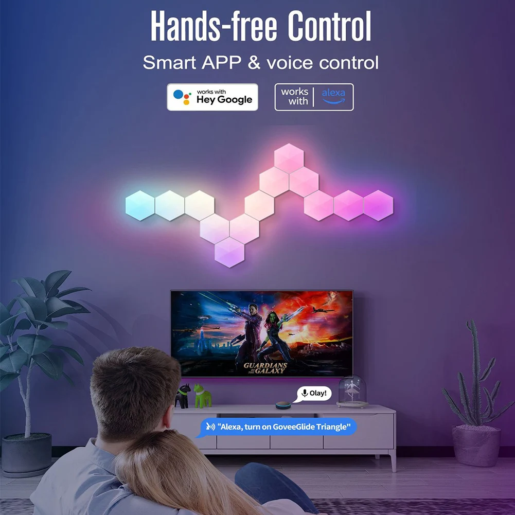 

LED Bedroom Wall Light Hexagonal Light Room Light RGB Color Changing Ambient Night Light Remote Control Music Rhythm