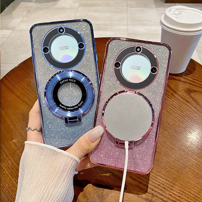 

Magic6 Magic5 Cover For Honor Magic 6 Pro Magic 5 Pro 5 Lite Magic 4 3Glitter Magnetic Wireless Charging Stand Holder Phone Case