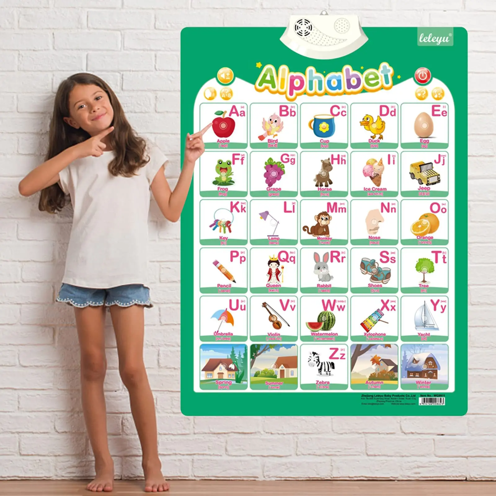 Educational Learning Toy Alphabet Educational Toys Alphabet Wall Chart 9PCS/Set English Talking Poster Alphabet Numbers Fruits Animals Electronic Interactive Wall Chart For Kids Early Educational Toy